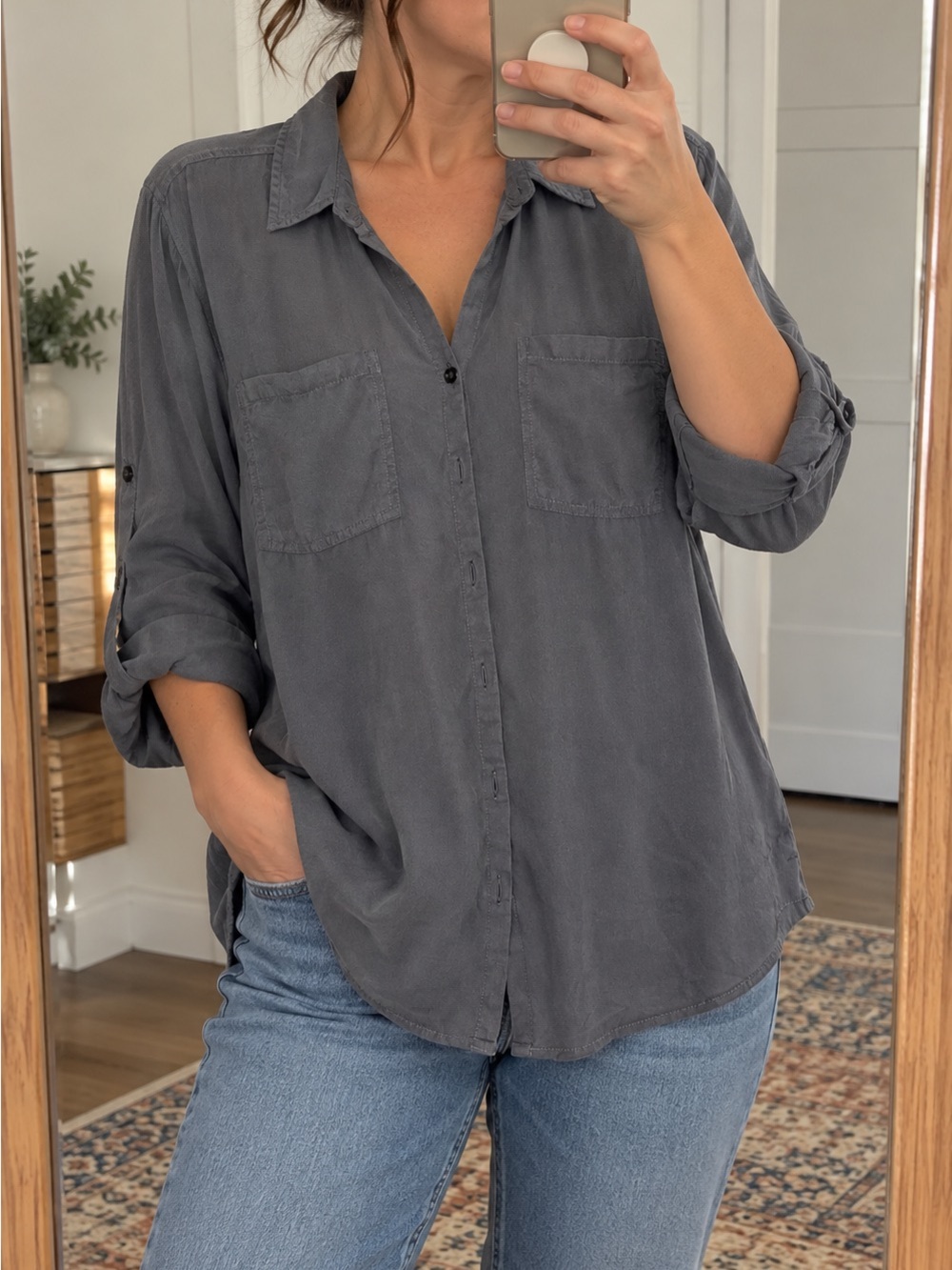 Maurices Slate Gray Button-Front Collared Shirt